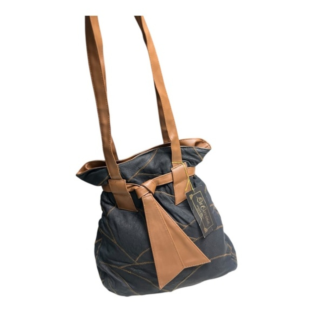 Dead stock Vintage La Covina Patchwork Black and Tan Leather Shoulder Bag